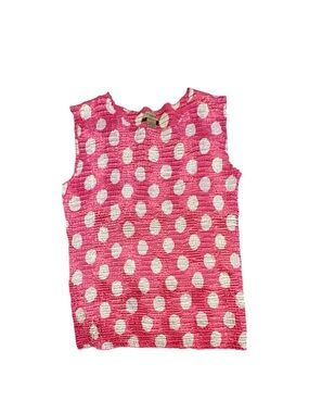 Pilsse Pink & Wh Polka Dot Crinkled Sleeveless Tank Top Lg